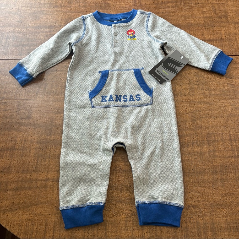 COLOSSEUM KANSAS JAYHAWKS BABY GREY  LOUNGEWEAR ONE PIECE pajamas 18 months